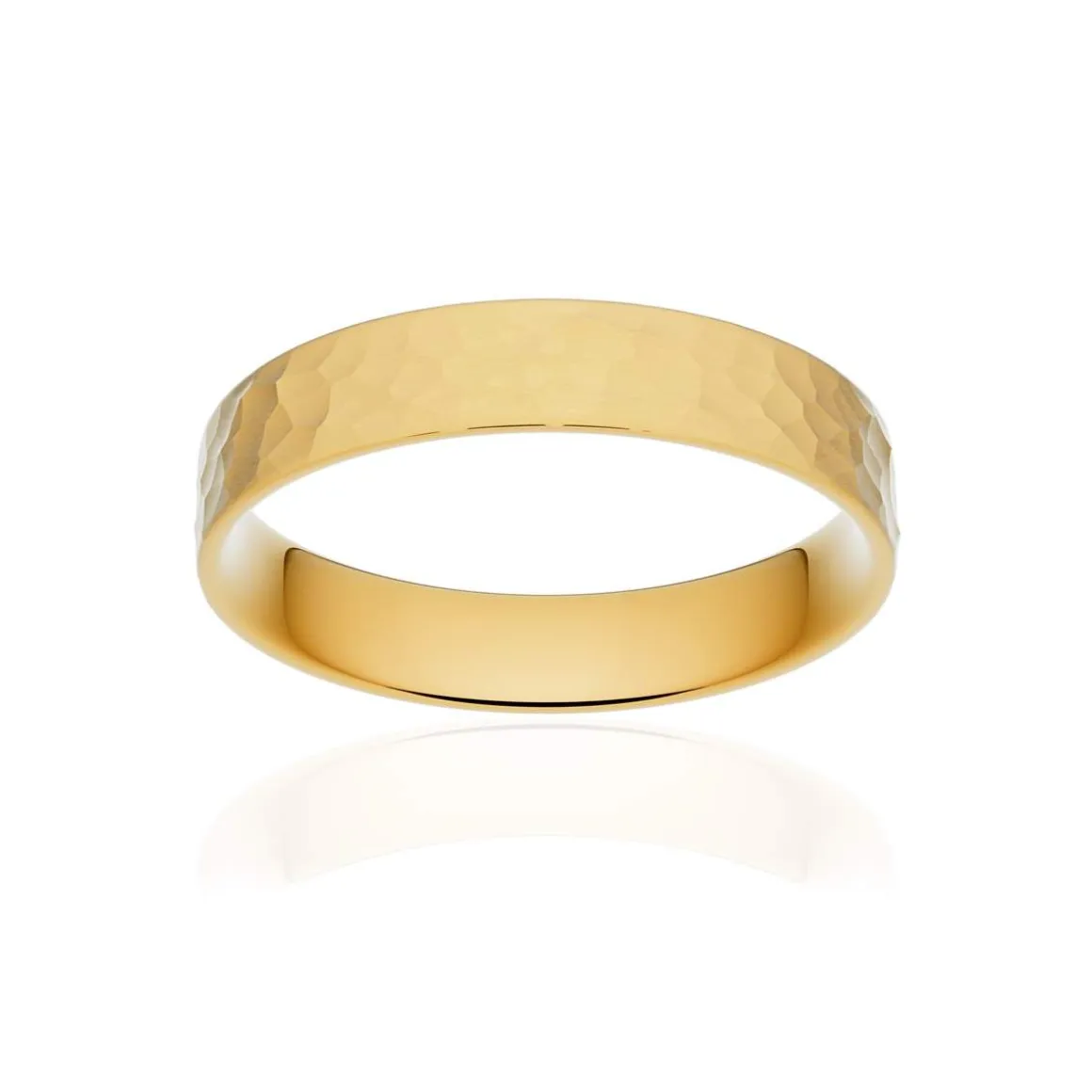 Alliance classique ruban plat confort or 750 jaune martelé 4 mm