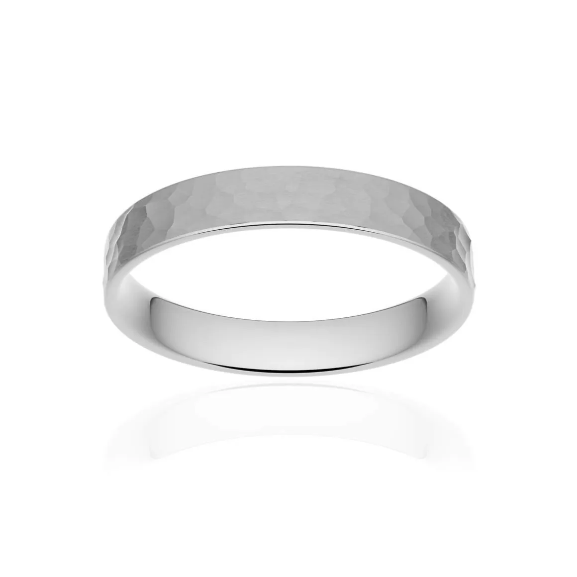 Alliance classique ruban plat confort or 375 blanc martelé 3,5 mm