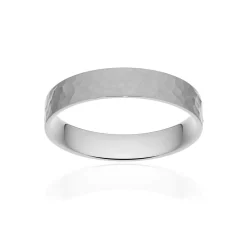 Alliance classique ruban plat confort or 750 blanc martelé 4 mm