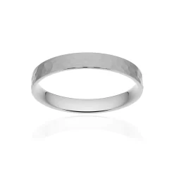 Alliance classique ruban plat confort or 750 blanc martelé 3 mm