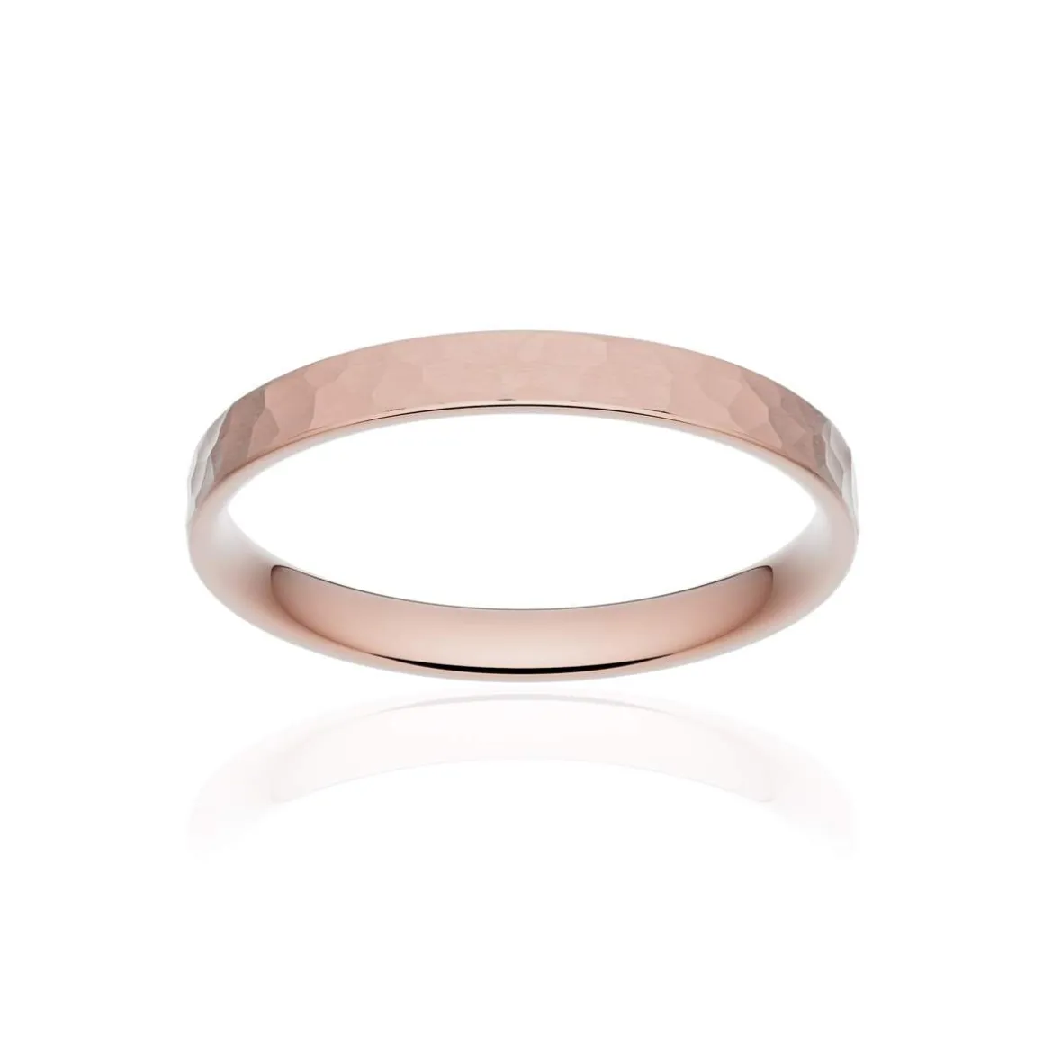 Alliance classique ruban plat confort or 750 rose martelé 2,5 mm