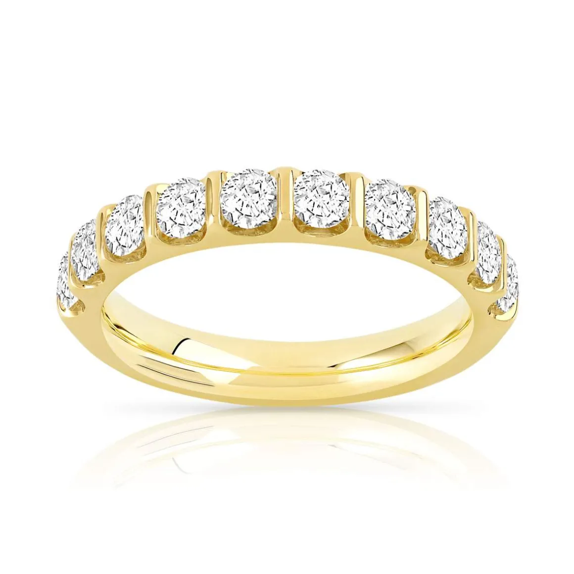 Alliance demi-tour or 750 jaune diamants synthétiques 1 ct.