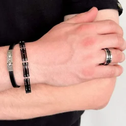 Bague acier bandes noires