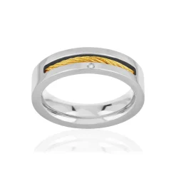 Bague acier câble doré jaune