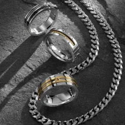 Bague acier câble doré jaune