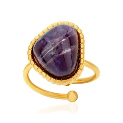 Bague acier doré ouverte améthyste