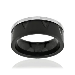 Bague acier noir bicolore noir