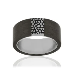 Bague acier revêtement carbone motif reptile