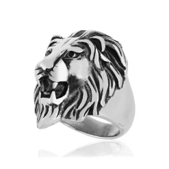 Bague acier tête de lion