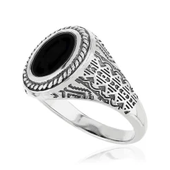 Bague argent 925 écailles agate noire ovale