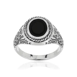 Bague argent 925 écailles agate noire ovale