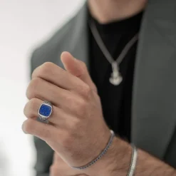 Bague argent 925 écailles lapis lazuli carré