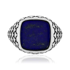 Bague argent 925 écailles lapis lazuli carré