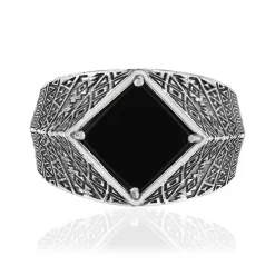 Bague argent 925 écailles losange agate noire losange