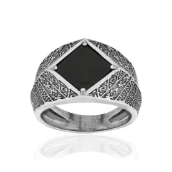 Bague argent 925 écailles losange agate noire losange