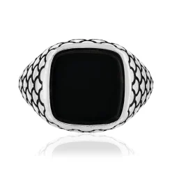 Bague argent 925 écailles onyx carré