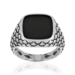 Bague argent 925 écailles onyx carré
