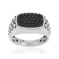 Bague argent 925 écailles spinelles noires rectangulaire
