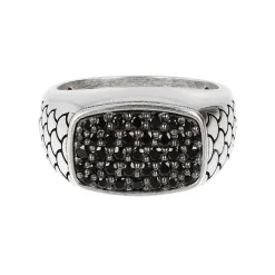 Bague argent 925 écailles spinelles noires rectangulaire