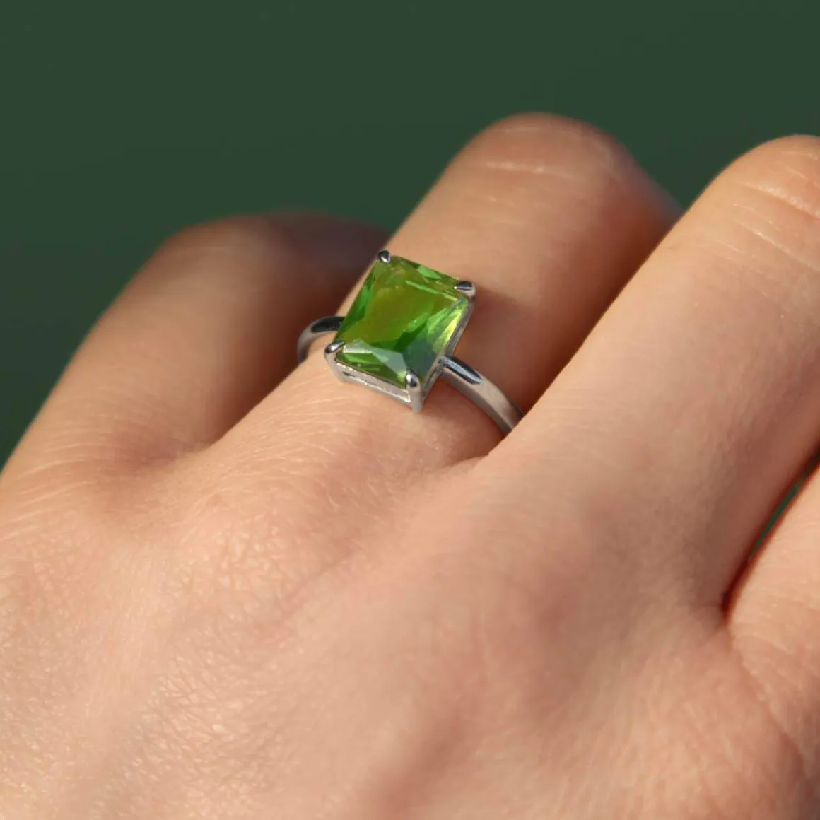 Bague argent 925 cristal vert