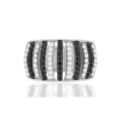 Bague argent 925 et ruthénium noir, spinelles noires et zirconias