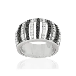 Bague argent 925 et ruthénium noir, spinelles noires et zirconias