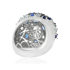 Bague argent 925 et ruthénium noir, pierres imitations bleues zirconias