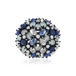 Bague argent 925 et ruthénium noir, pierres imitations bleues zirconias