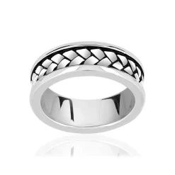 Bague argent 925 laque noire tresse
