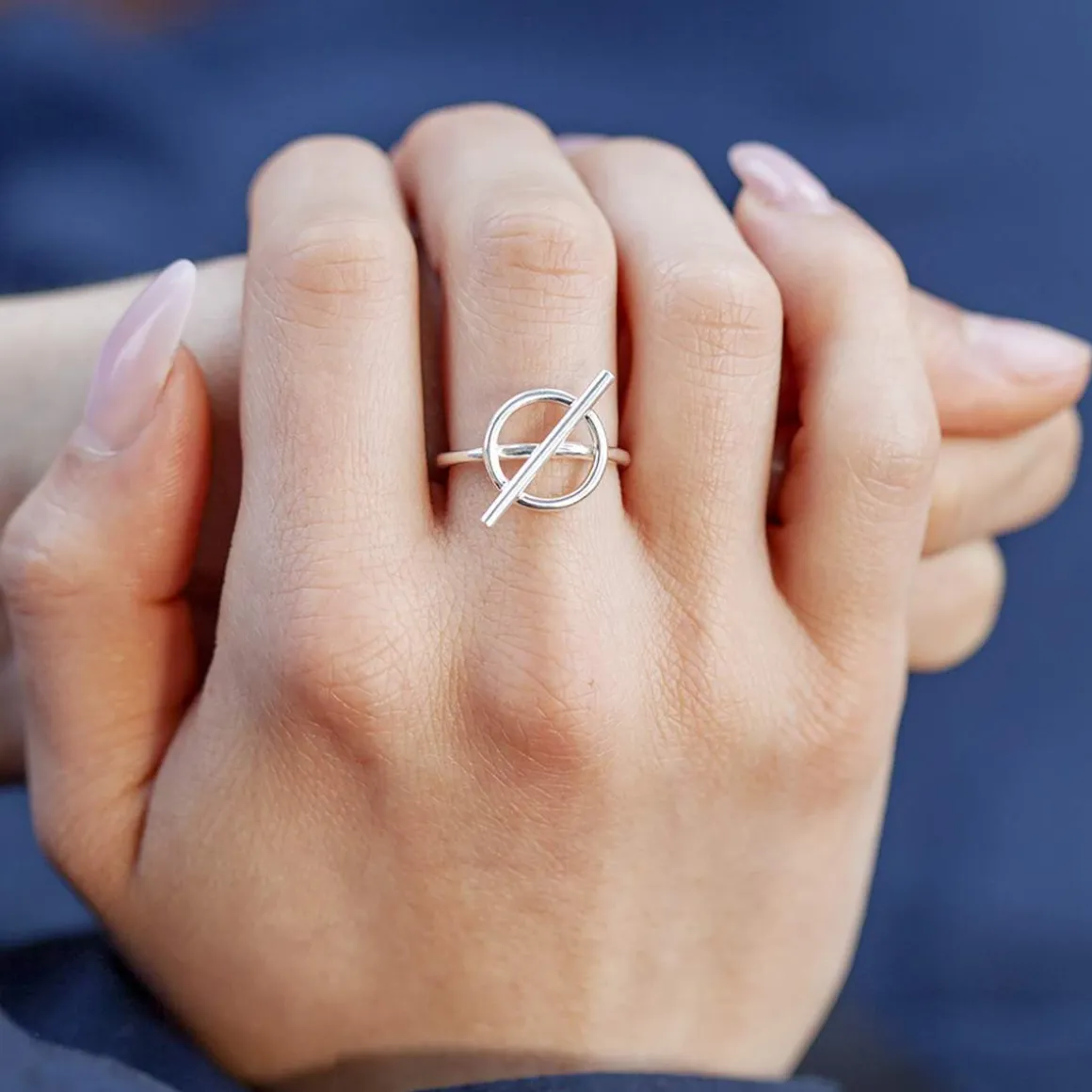 Bague argent 925 motif anneau et barrette