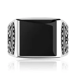 Bague argent 925 onyx imitation carrée
