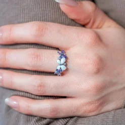 Bague argent 925 papillons opales et zirconias violets