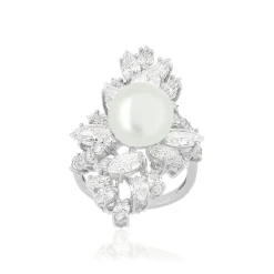 Bague argent 925 perle d'eau douce et zirconias