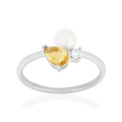 Bague argent 925 perle de Chine citrine et topaze blanche