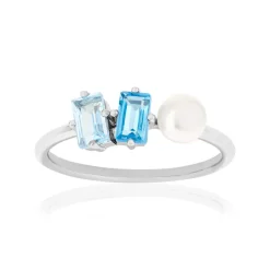 Bague argent 925 perle de Chine et topazes bleues traitées
