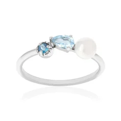 Bague argent 925 perle de Chine et topazes traitées