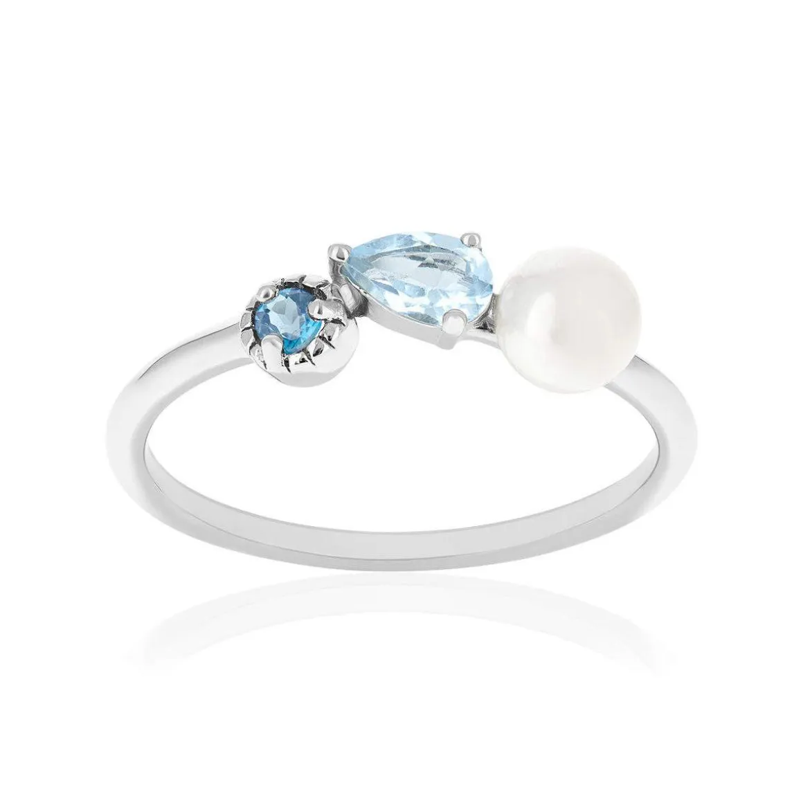Bague argent 925 perle de Chine et topazes traitées