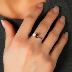 Bague argent 925 perle de Chine et grenat