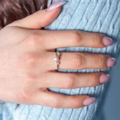 Bague argent 925 perle de Chine péridot et topaze blanche