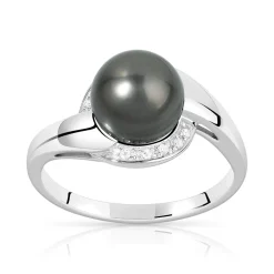 Bague argent 925 perle de culture de Tahiti et zirconias
