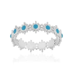Bague argent 925 perlée motif soleil et laque bleue