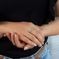 Bague argent 925 perlée motif soleil et laque bleue