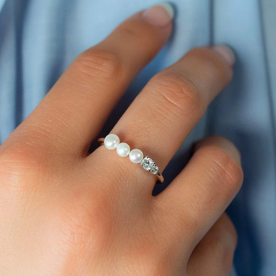 Bague argent 925 perles de Chine et zirconias