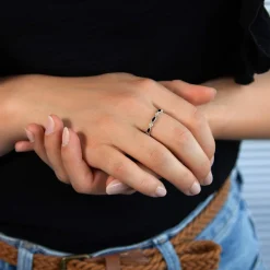 Bague argent 925 perlée zirconias et laque noire