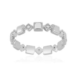 Bague argent 925 perlée zirconias, motif losange et carré