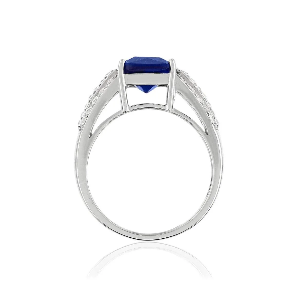 Bague argent 925 pierre bleue rectangulaire et zirconias
