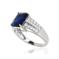 Bague argent 925 pierre bleue rectangulaire et zirconias