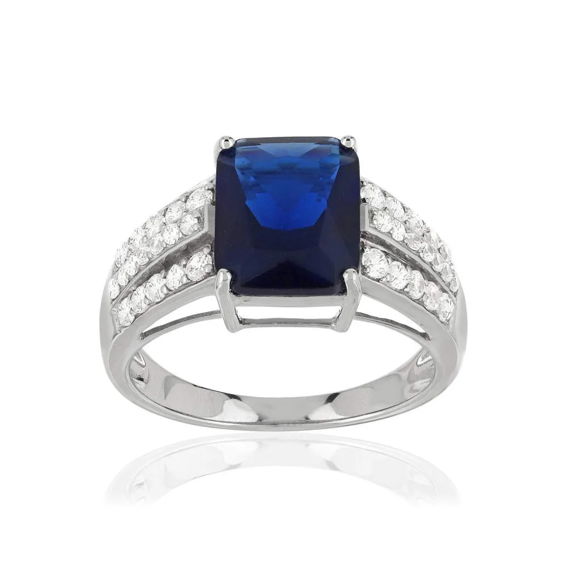 Bague argent 925 pierre bleue rectangulaire et zirconias