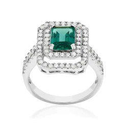 Bague argent 925 pierre imitation verte et zirconias.