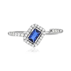 Bague argent 925 pierre imitation bleue et zirconias